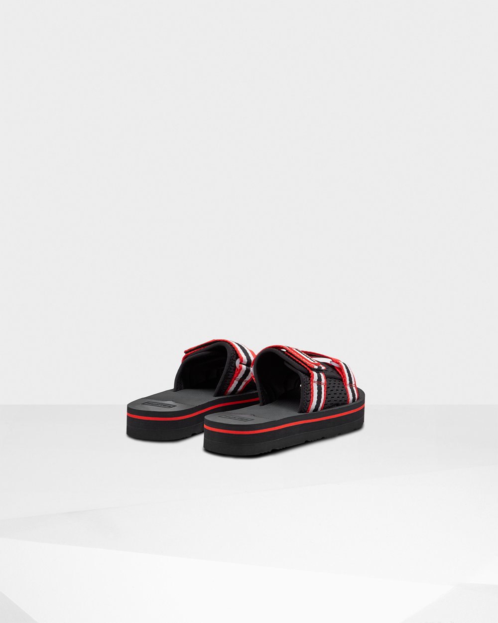 Womens Hunter Slides Black/White/Red - Original Flatform Beach - 0127549-RD